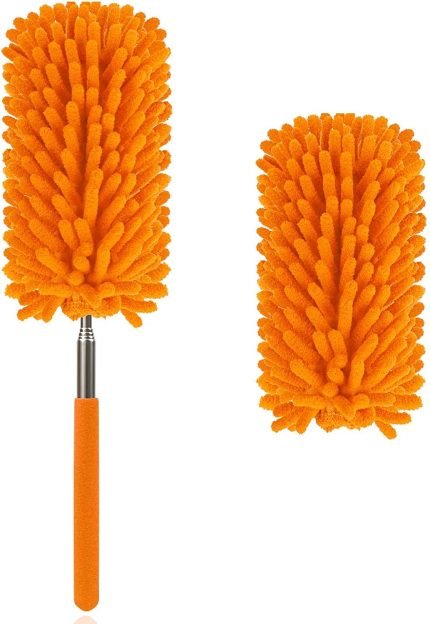 Microfiber Duster for Cleaning, DELUX Feather Duster Extendable Duster with Extra Long Pole, 2pcs Replaceable Brush Head, Washable Dusters for Cleaning Office, Car, Window, Furniture, Ceiling Fan